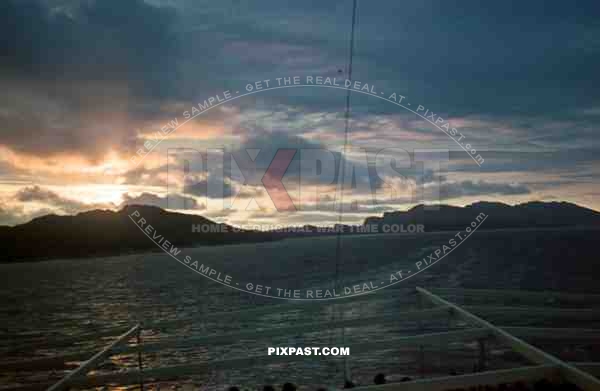 WW2 Color KDF Ship Robert Ley sailing in Norwegian Fjord 1939