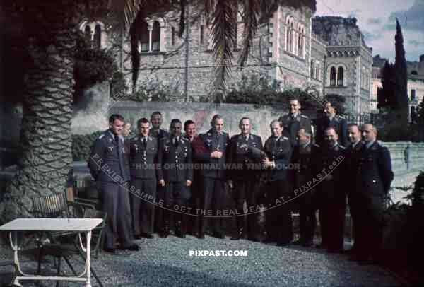 WW2 color Luftwaffe Field Division 2nd Lufllotte tropical staff portrait Villa Schuler FliegerKorp 2 Sicily 1943