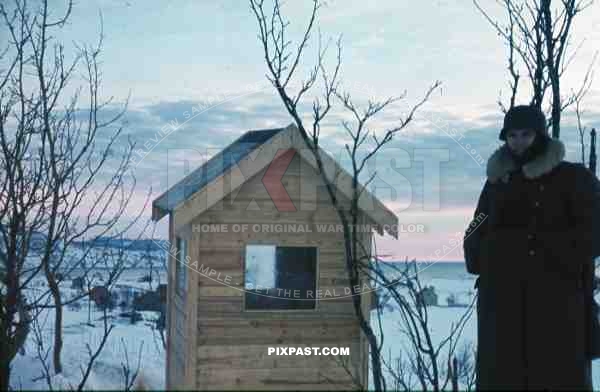 WW2 Color Norway - German sentry guard with helmet winter jacket and kar98 norway winter 1940 snow