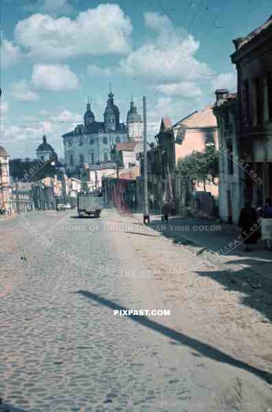 WW2 color Sankt Simeon and Helena church Luftwaffe Luftlotte 2 minsk russia 1941 truck soldiers church